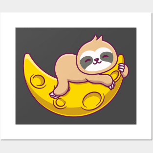 Cute Sloth Sleeping On Sickle Moon Posters and Art